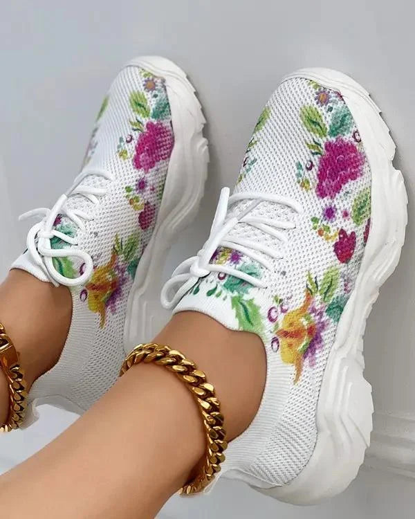 Floral Print Lace-up Breathable Orthopedic Sneakers - HOT SALE