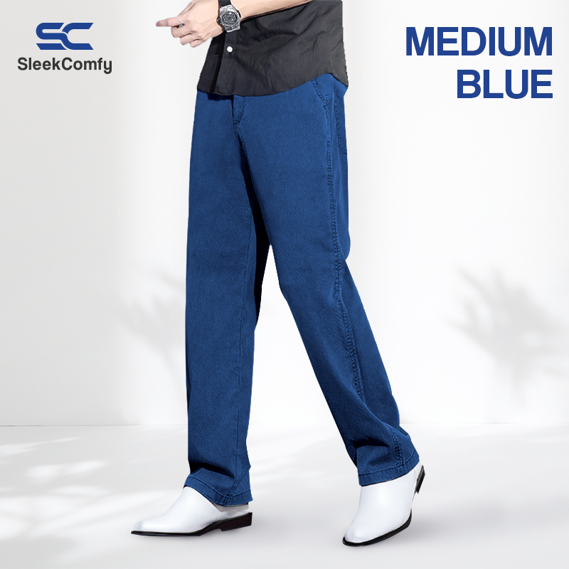 SleekComfy - All Day Comfort Straight Regular Fit Denim Trousers