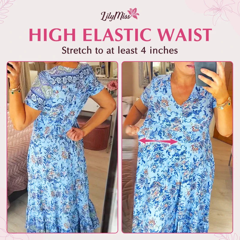 LilyMiss - Floral casual print V-neck shirred waist long dress - Hot Sale 50% Off