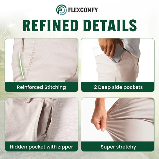 FlexComfy - Men's High Waist Straight Fit Stretch Khakis