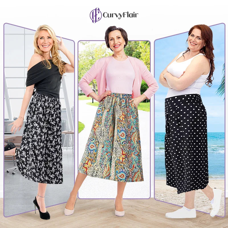 CurvyFlair - High Waist Wide Leg Pants