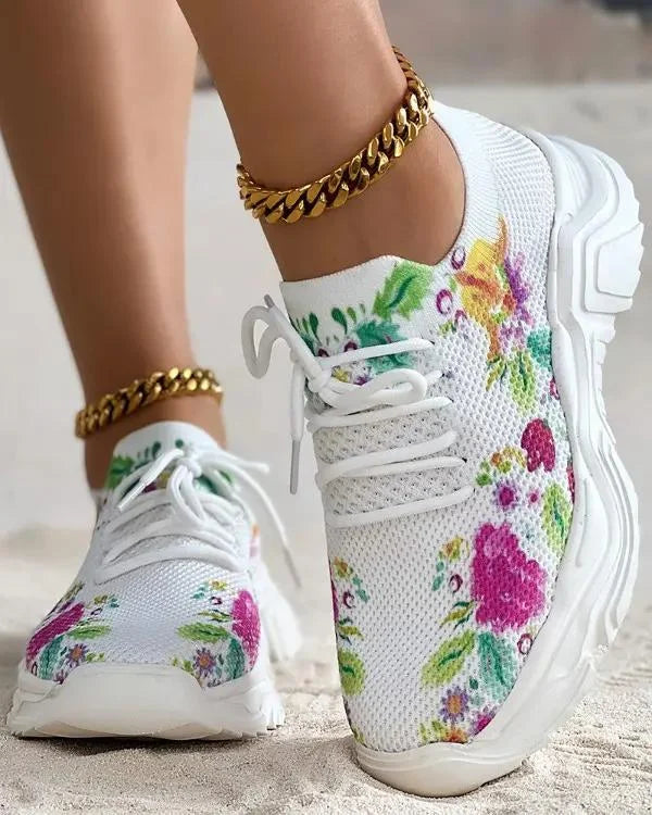 Floral Print Lace-up Breathable Orthopedic Sneakers - HOT SALE