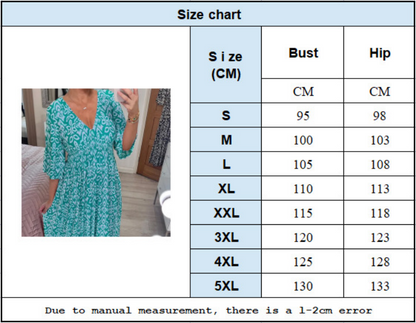 Janisie - Bohemian casual print V-neck shirred waist long dress - Hot Sale 50% Off