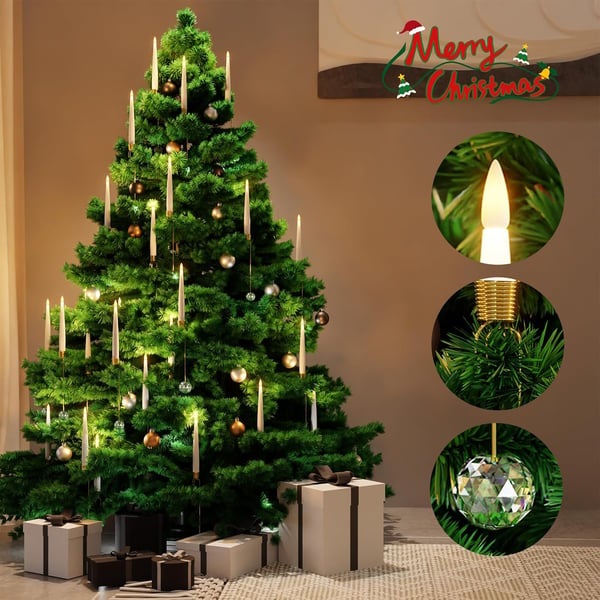 Christmas Tree Led Candles with Clear Crystal Ball Hook