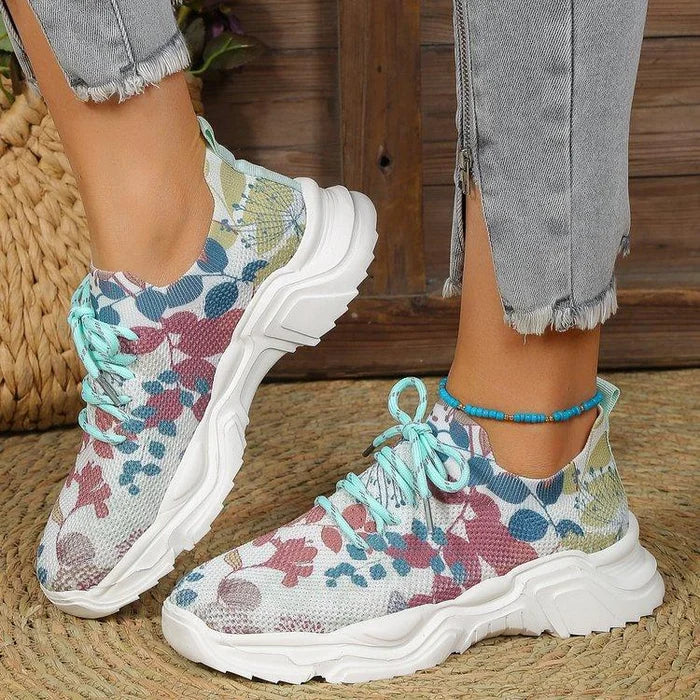 Floral Print Lace-up Breathable Orthopedic Sneakers - HOT SALE