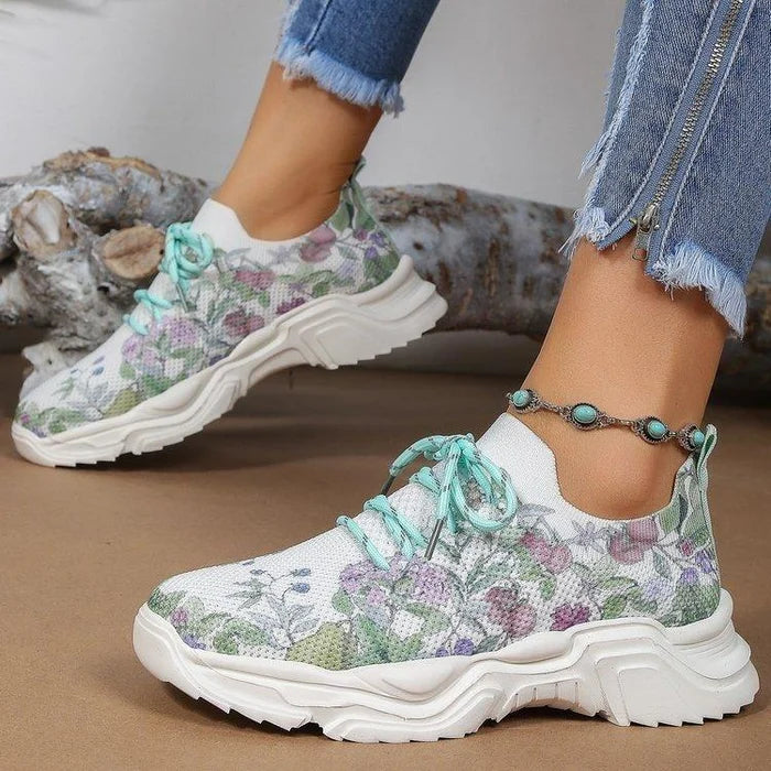 Floral Print Lace-up Breathable Orthopedic Sneakers - HOT SALE