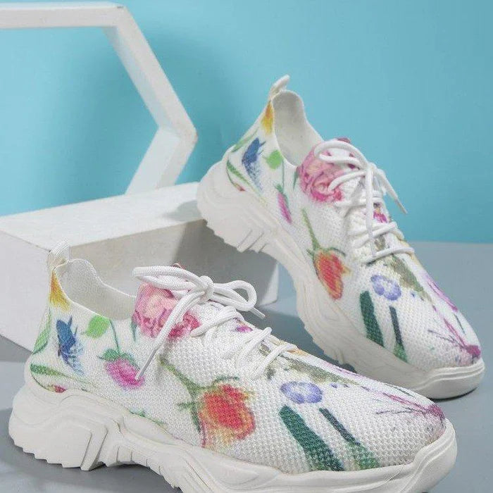 Floral Print Lace-up Breathable Orthopedic Sneakers - HOT SALE