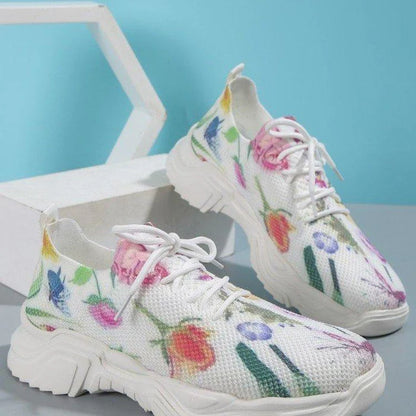 Floral Print Lace-up Breathable Orthopedic Sneakers - HOT SALE