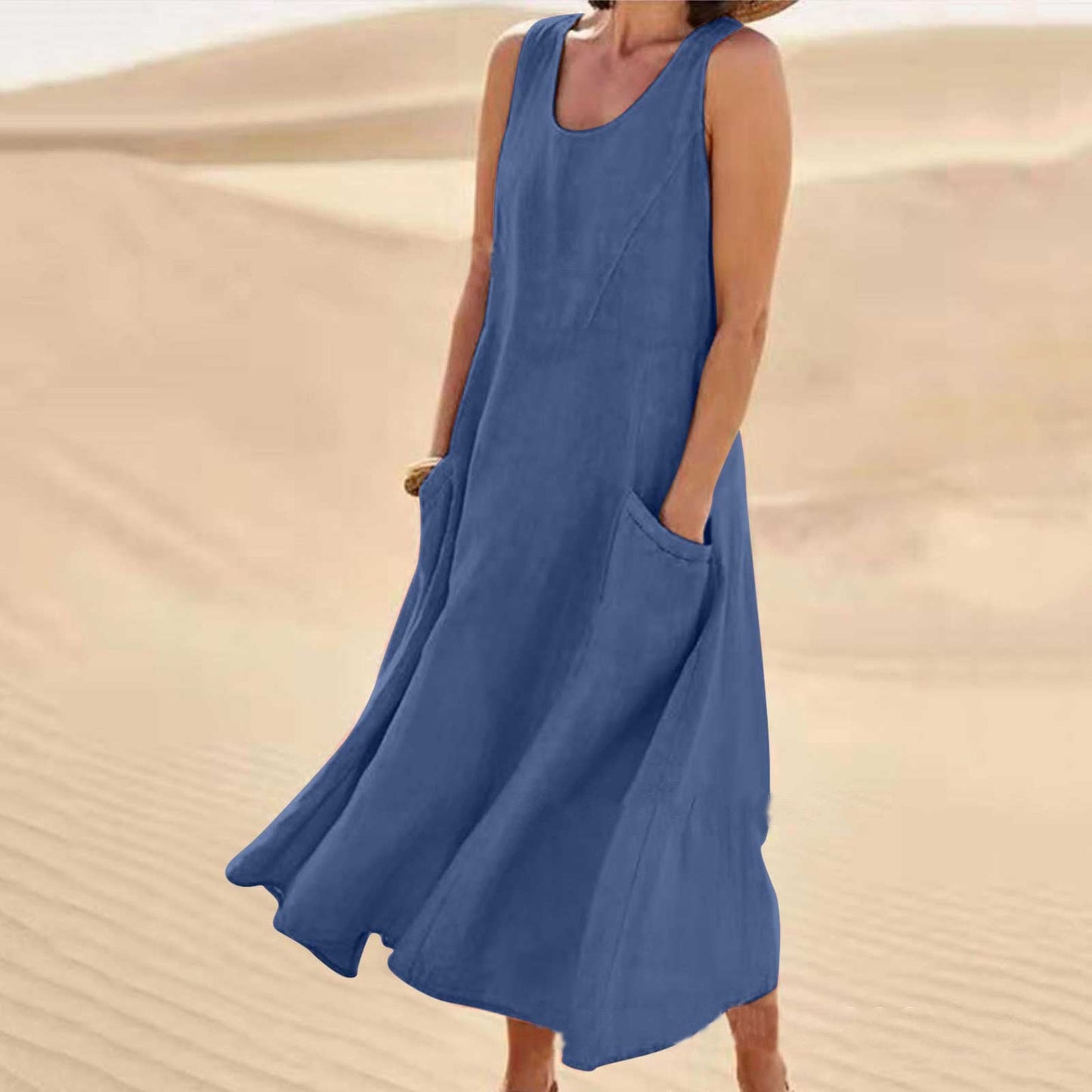 Women's Sleeveless Cotton And Linen Dress