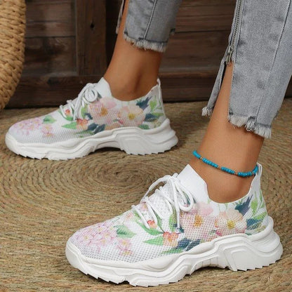 Floral Print Lace-up Breathable Orthopedic Sneakers - HOT SALE