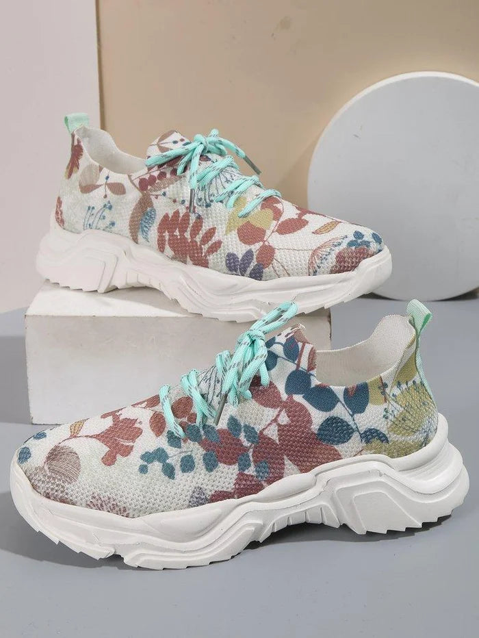 Floral Print Lace-up Breathable Orthopedic Sneakers - HOT SALE