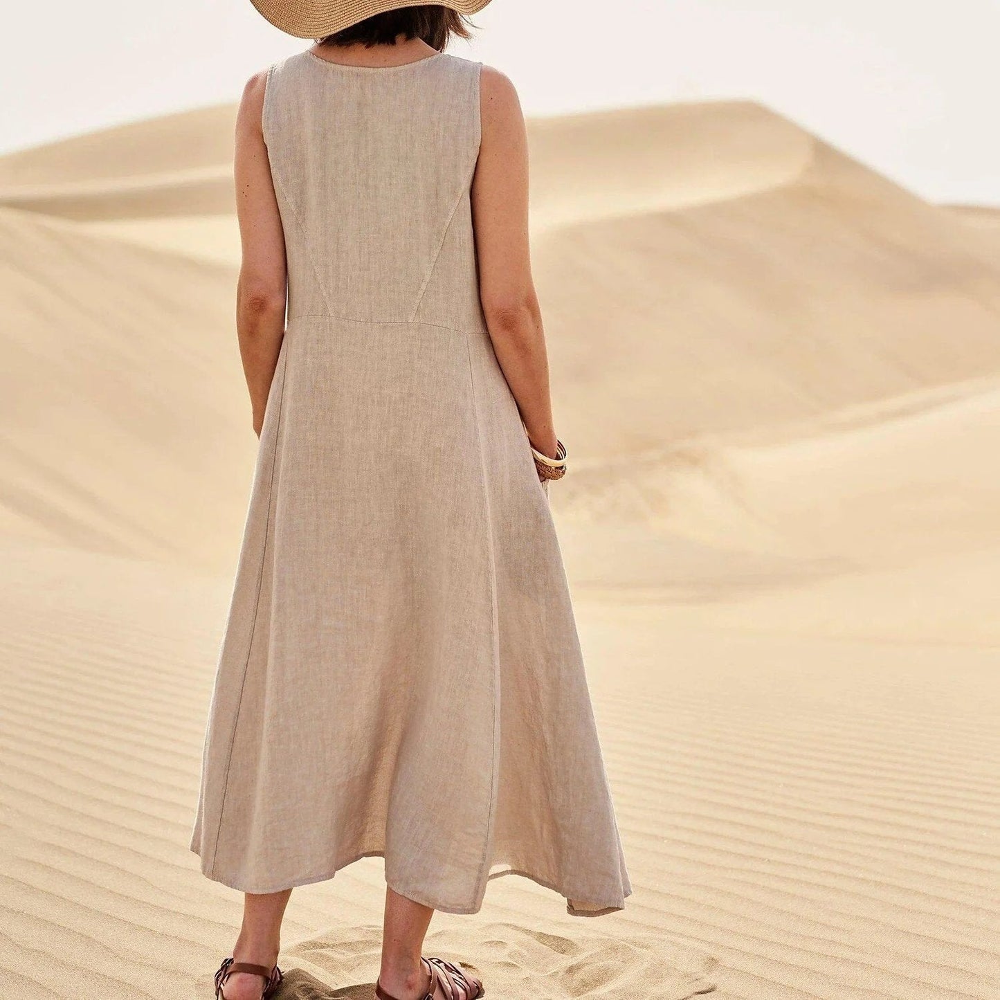 Women's Sleeveless Cotton And Linen Dress