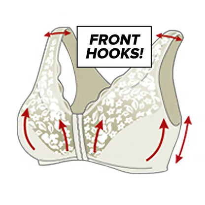 Front hooks, stretch-lace, super-lift, and posture correction – ALL IN ONE BRA!