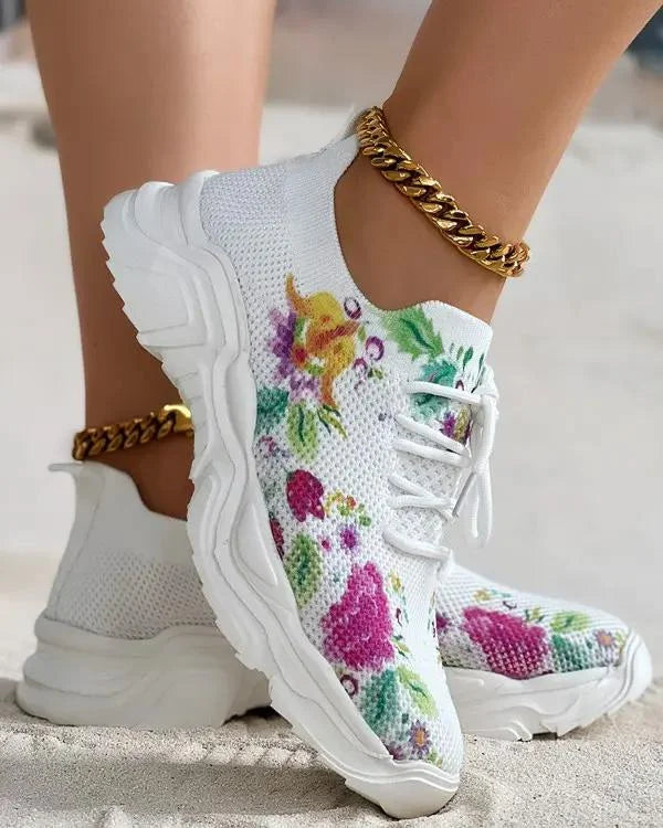 Floral Print Lace-up Breathable Orthopedic Sneakers - HOT SALE