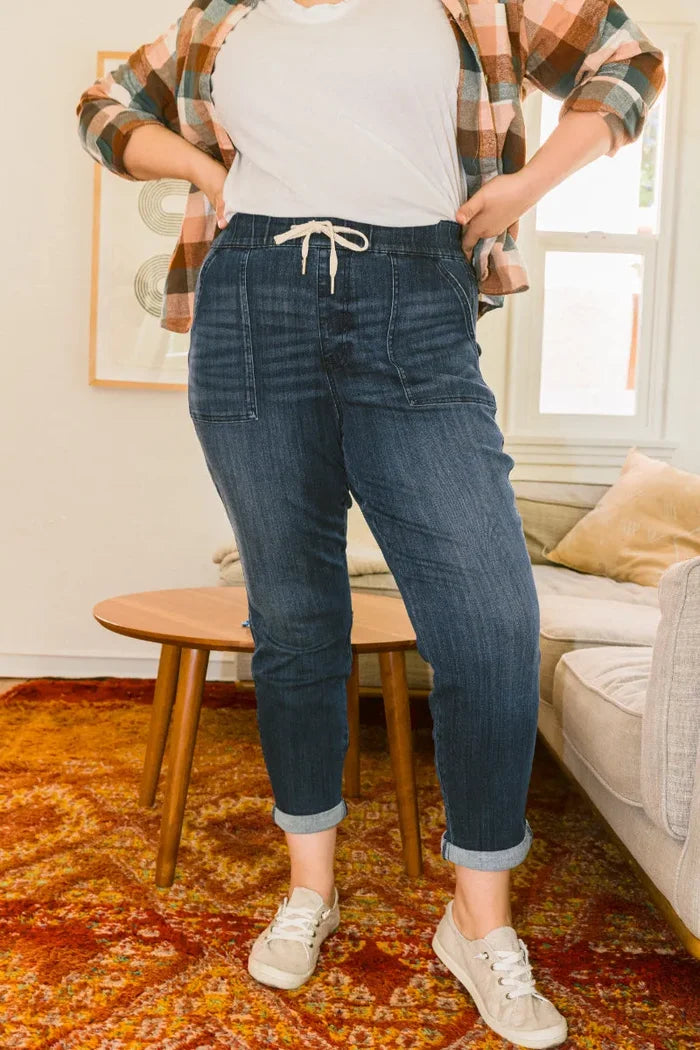 Stretchy Pull On Denim Joggers