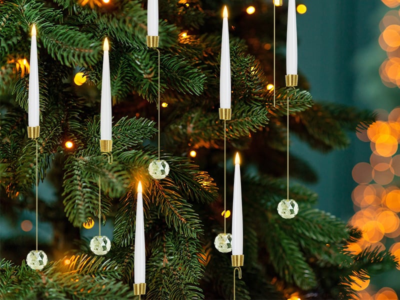 Christmas Tree Led Candles with Clear Crystal Ball Hook