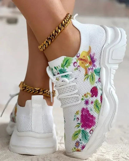 Floral Print Lace-up Breathable Orthopedic Sneakers - HOT SALE