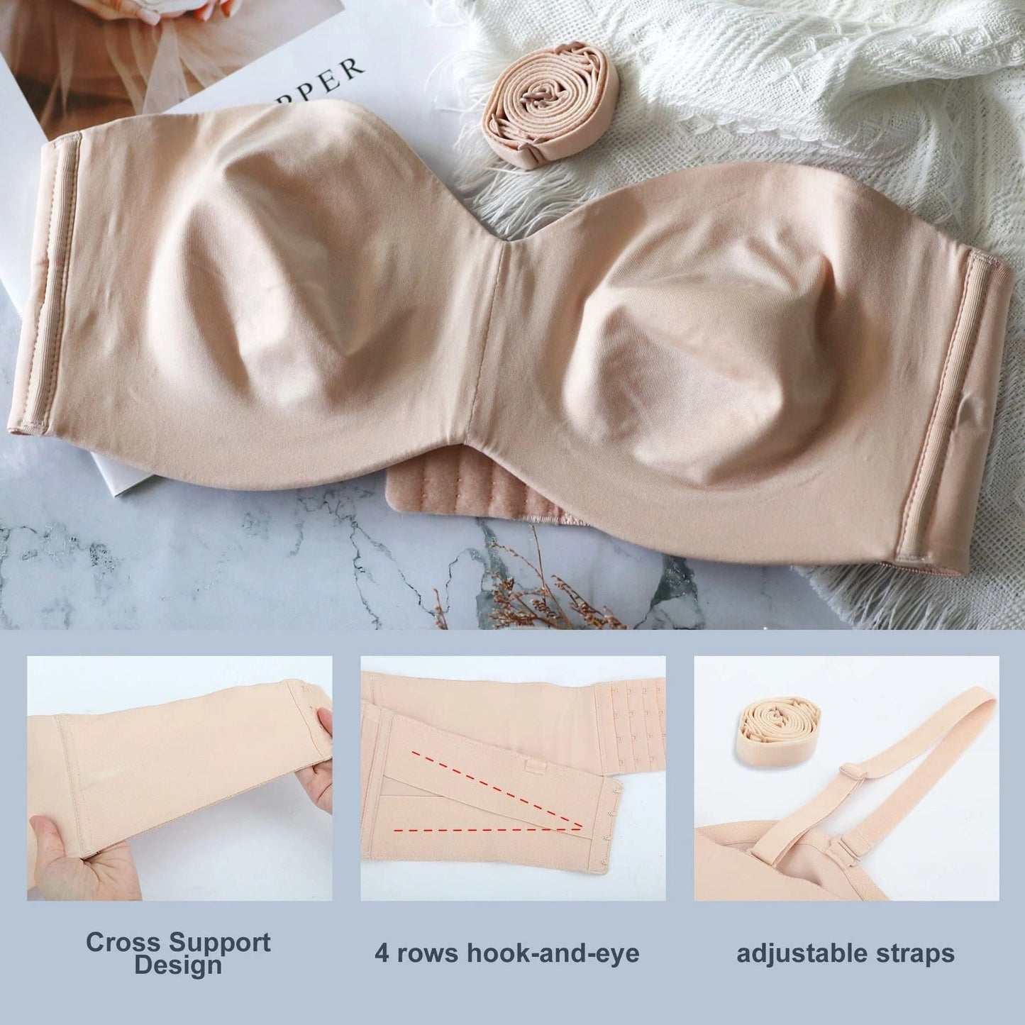 Full Support Non-Slip Convertible Bandeau Bra – Hot Sale 50% Off