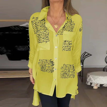 LetteryShirt - Letter Print Gauze Button Shirt