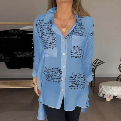 LetteryShirt - Letter Print Gauze Button Shirt