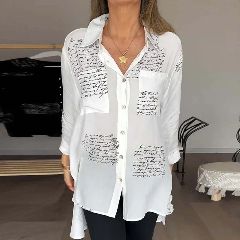 LetteryShirt - Letter Print Gauze Button Shirt