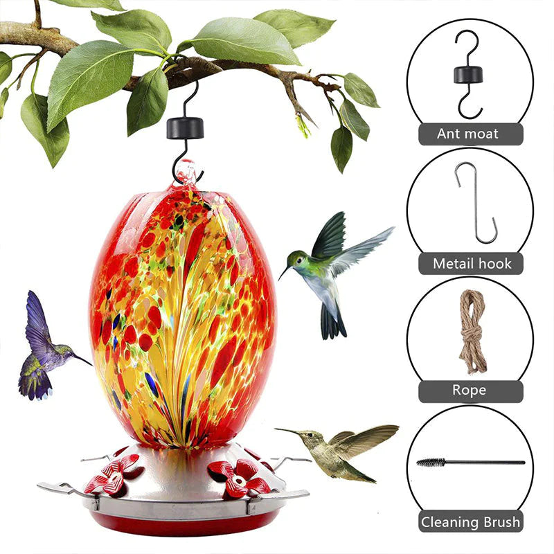 Hummingbird Feeder Hand Blown Glass - Hot Sale 50% Off