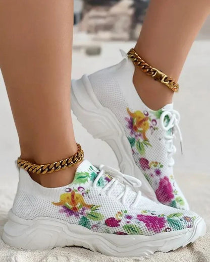 Floral Print Lace-up Breathable Orthopedic Sneakers - HOT SALE