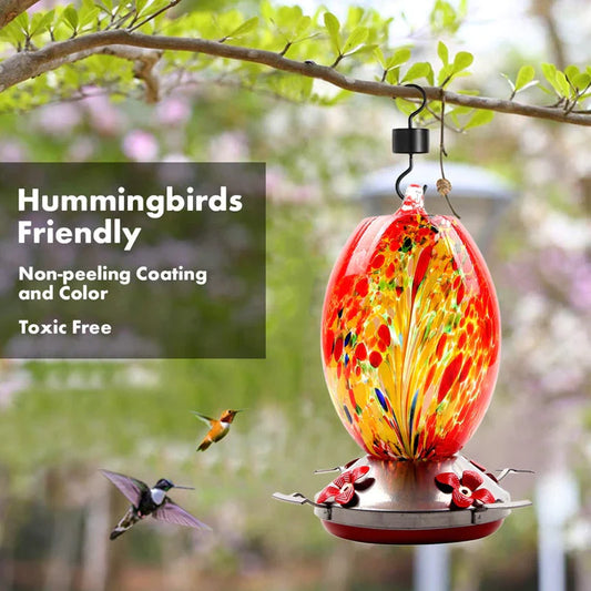 Hummingbird Feeder Hand Blown Glass - Hot Sale 50% Off